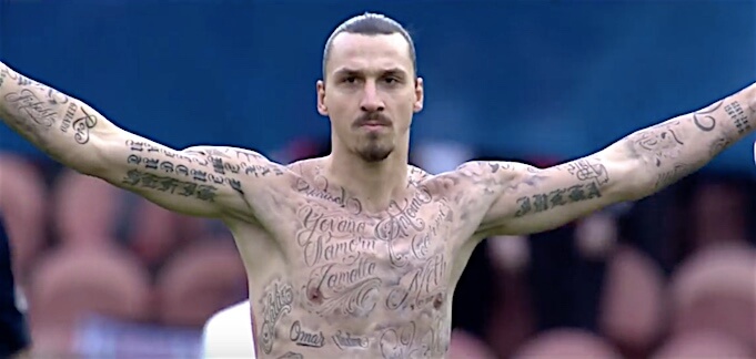 Zlatan Ibrahimovic beim Torjubel am 14. Februar 2015 für Paris Saint-Germain. (Screenshot:YouTube/World Food Programme)