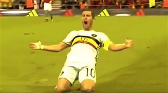 Eden Hazard beim Torjubel nach seinem Treffer zum 3:0. (Screenshot:YouTube/HQEuro2016)